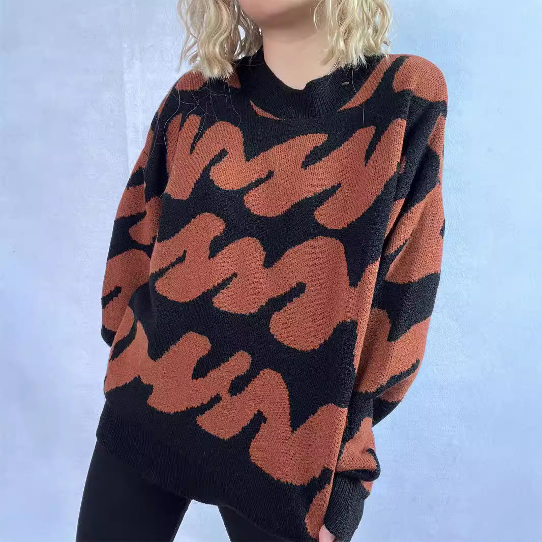 Damen lässiger Pullover mit modernem Farbblockdesign und voluminösen Ärmeln Drune