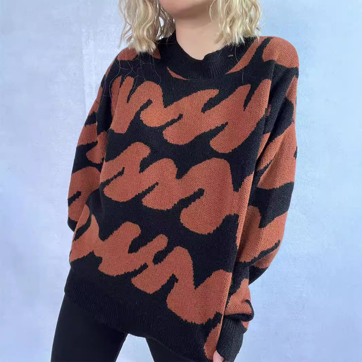 Damen lässiger Pullover mit modernem Farbblockdesign und voluminösen Ärmeln Drune