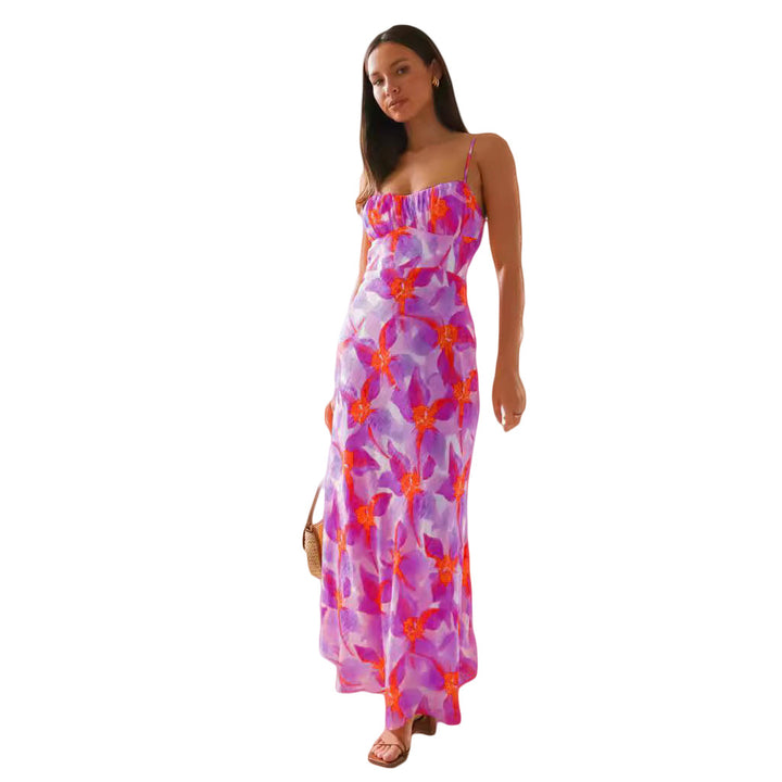 Damen Maxikleid mit elegantem Raffdesign und unterstützenden Spaghettiträgern Drune