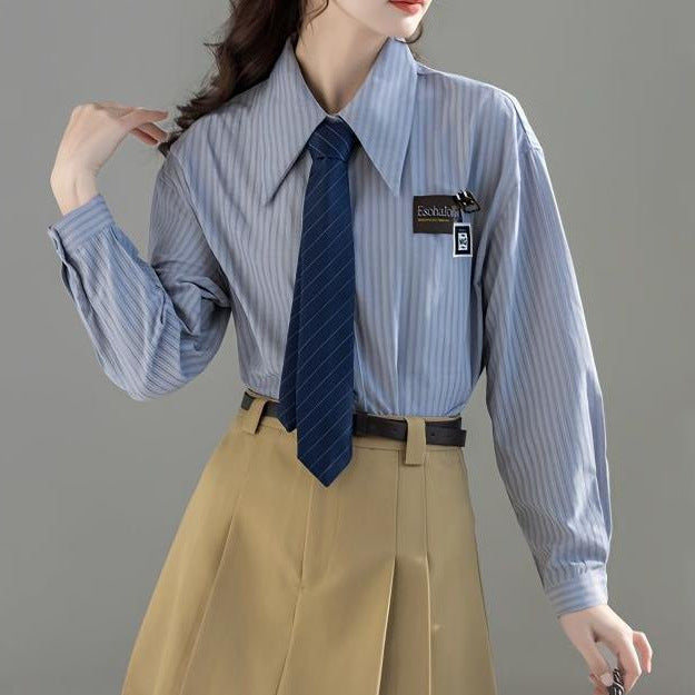 Damen Klassische gestreifte Bluse mit moderner Kragenform Drune