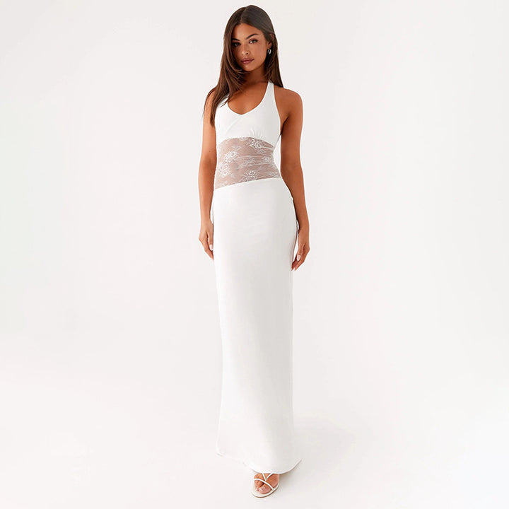 Damen Elegantes Maxikleid mit romantischer Spitzenmitte Drune