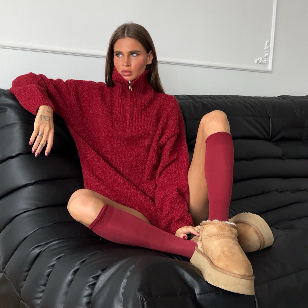 Damen Oversized Fleece-Pullover mit hohem Kragen und Reißverschluss Drune