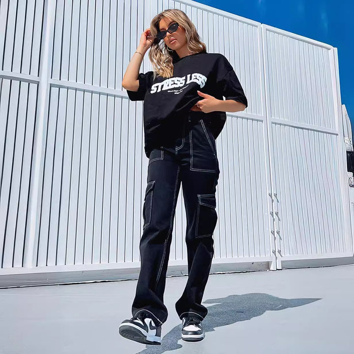 Damen Cargohose im lässigen Urban-Style mit hohem Bund und praktischen Seitentaschen Drune