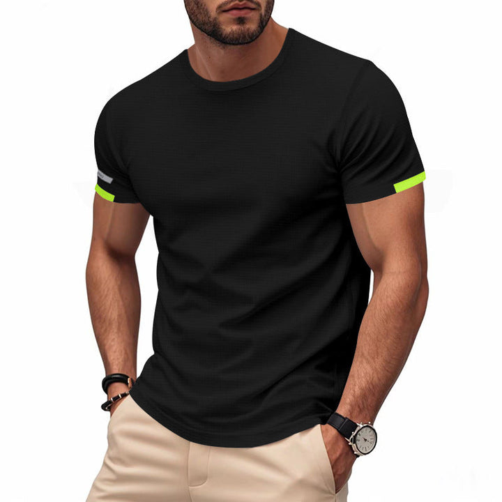 Herren nan athletisches Funktions-T-Shirt mit Rundhalsausschnitt, körpernahem Stretchschnitt und kontrastierendem Ärmelsaum Drune