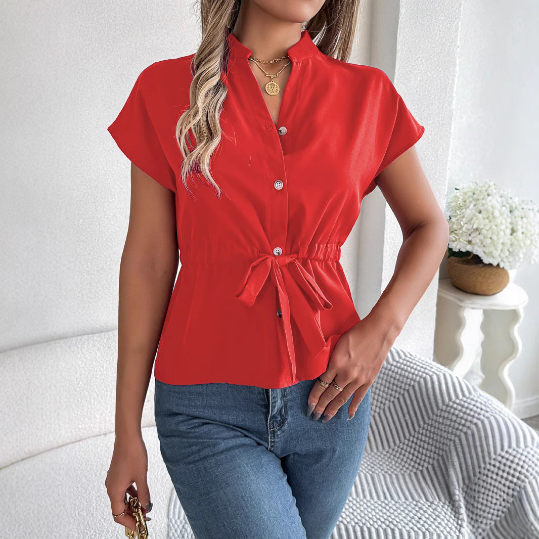 Damen Blusenshirt mit tailliertem Schnitt und kurzen Ärmeln Drune