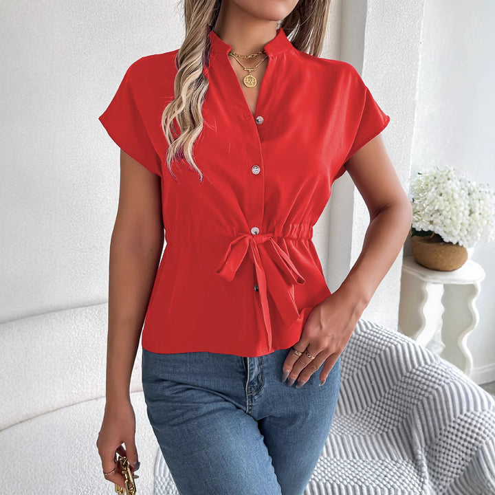 Damen Blusenshirt mit tailliertem Schnitt und kurzen Ärmeln Drune