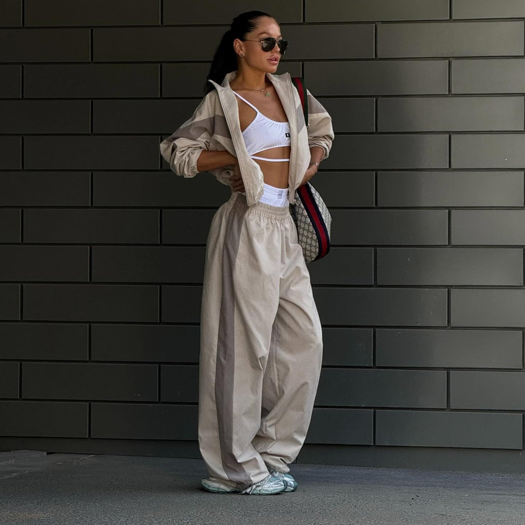 Damen lässige Freizeithose mit weitem Schnitt und elastischem Bund Drune