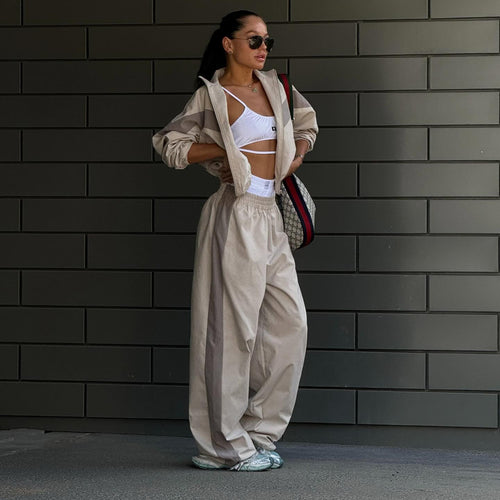 Damen lässige Freizeithose mit weitem Schnitt und elastischem Bund Drune