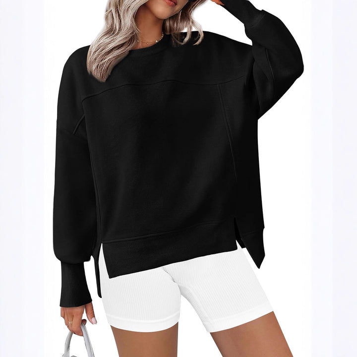 Damen lässiger Oversized Pullover mit modischen Seitenschlitzen und sanfter Textur Drune