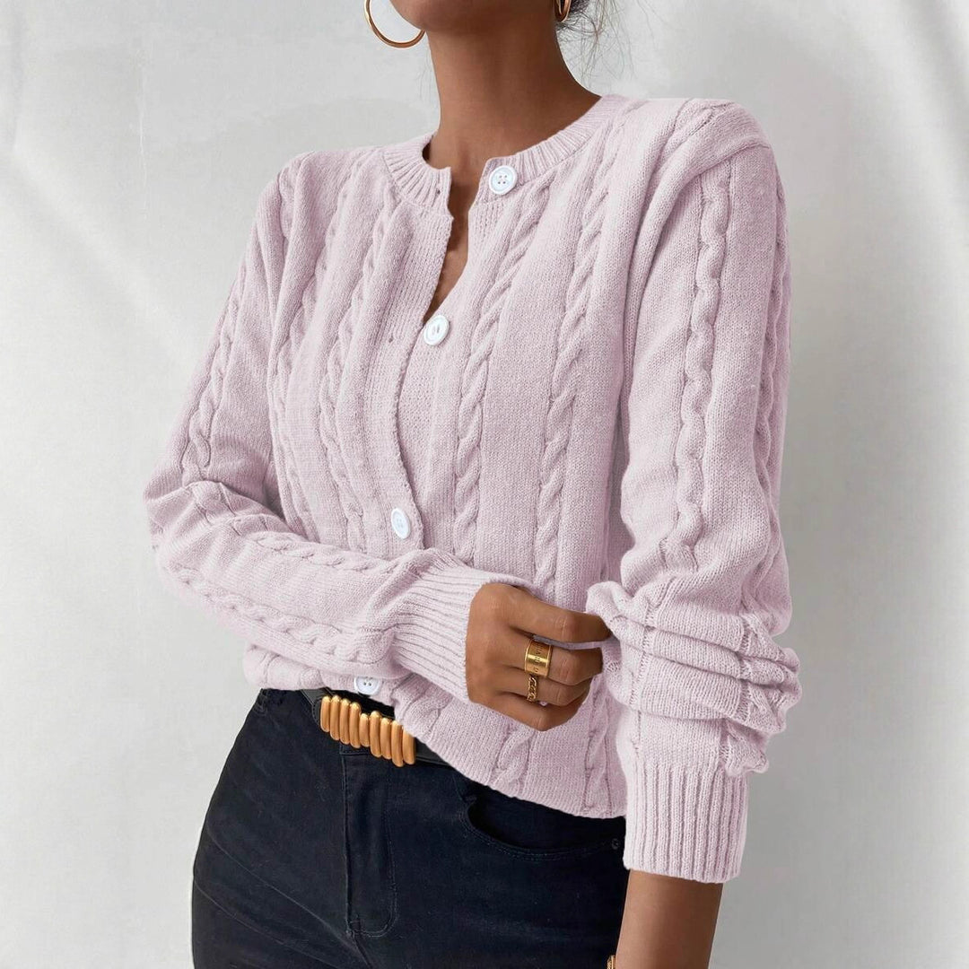 Damen Modische Strickjacke mit Zopfmuster und Knopfdetails Drune