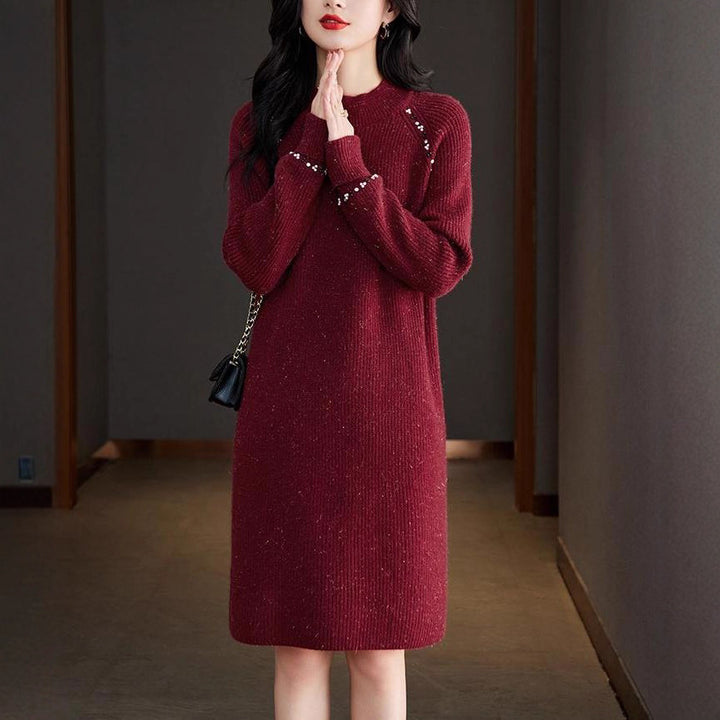 Damen Strickkleid mit elegantem Perlenakzent Drune