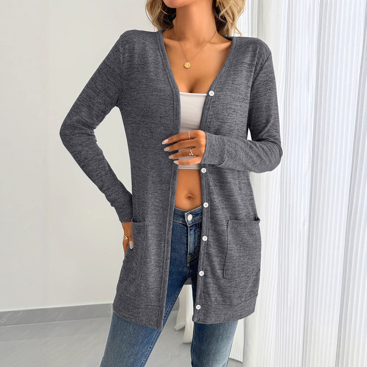 Damen Langarm-Cardigan mit praktischen Taschen und Knopfleiste Drune