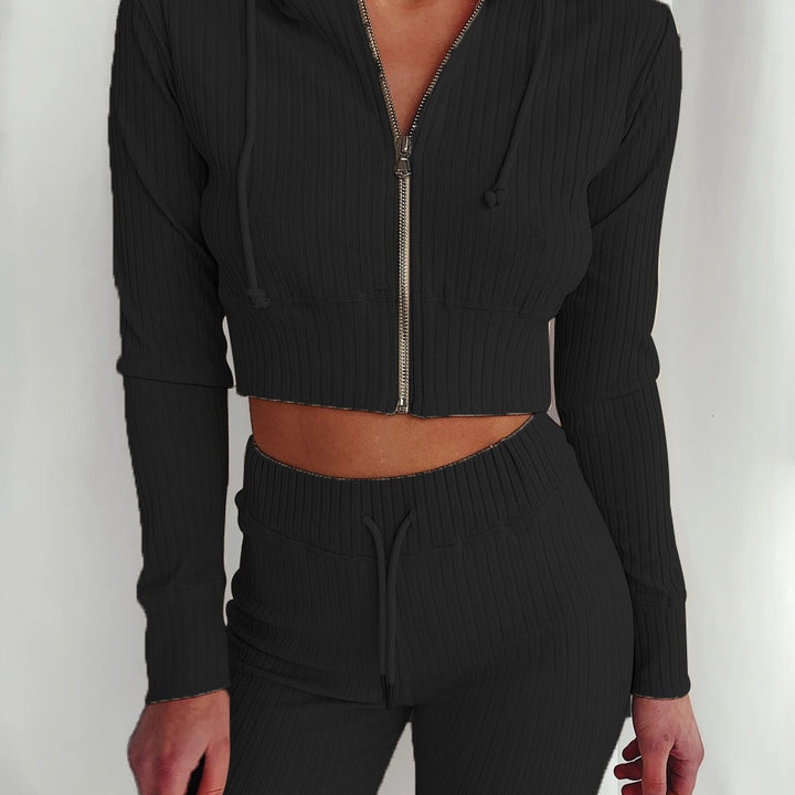 Damen Sportliches cropped Hoodie-Set mit feinem Rippdesign und hohem Tragekomfort Drune