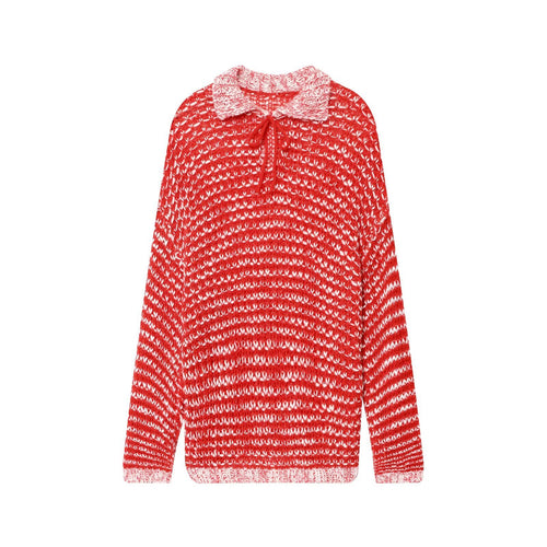 Damen lässiger Strickpullover mit modischem Kragen und Bindebändern Drune