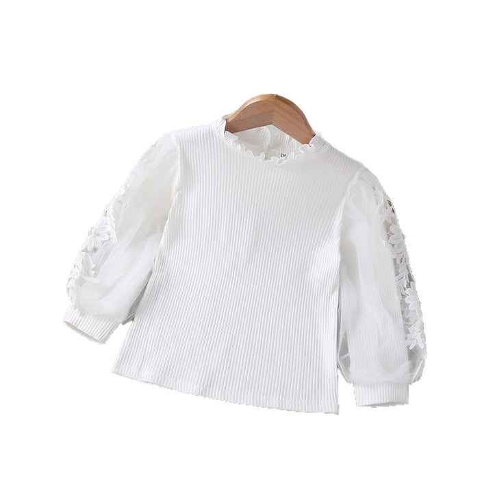 Mädchen Bluse mit Puffärmeln und floralem Spitzenbesatz Drune