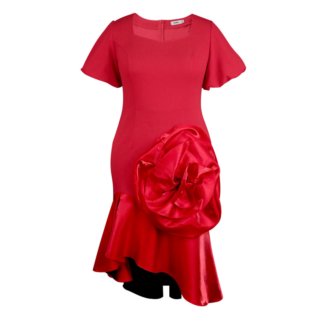 Damen Anlasskleid mit voluminösem Blütenarrangement und schwingendem Saum Drune