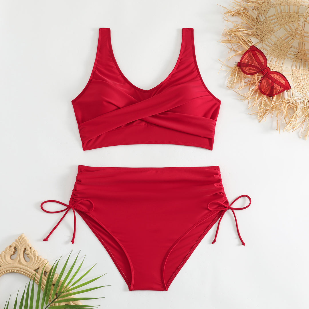 Damen Bikini-Set mit schickem Wickeloberteil und hoch taillierten Höschen Drune