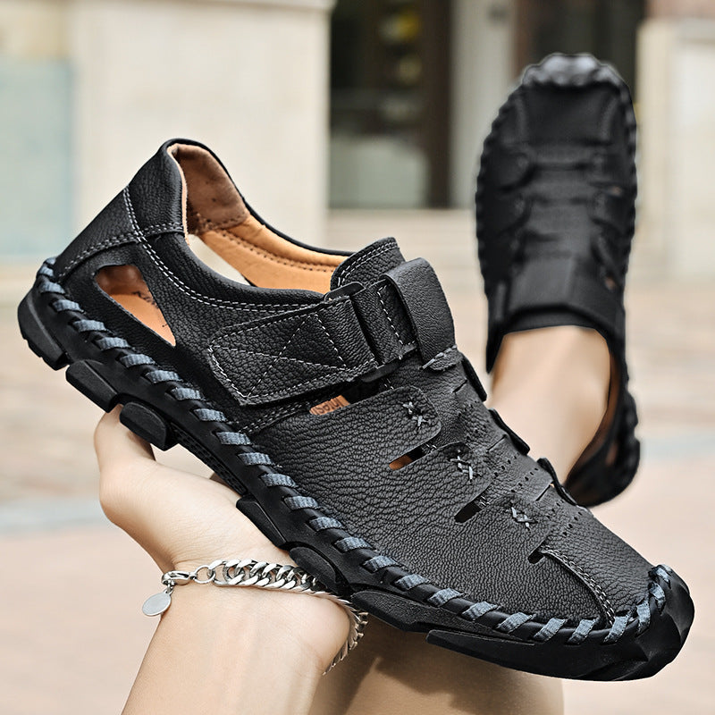 Herren Bequeme Leder-Sandalen mit verstellbarem Klettverschluss Drune