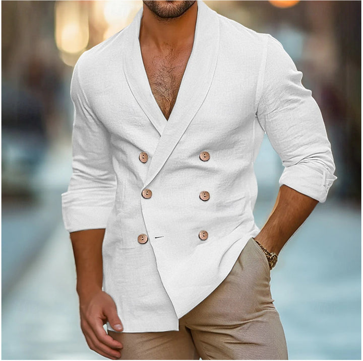 Herren elegante Leinenjacke mit doppelter Knopfleiste Drune