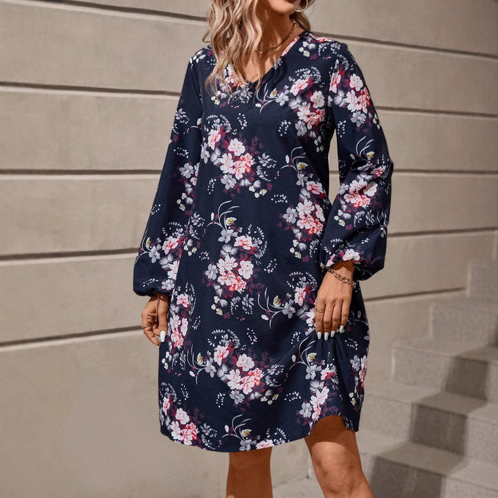 Damen florales V-Ausschnitt Kleid Drune