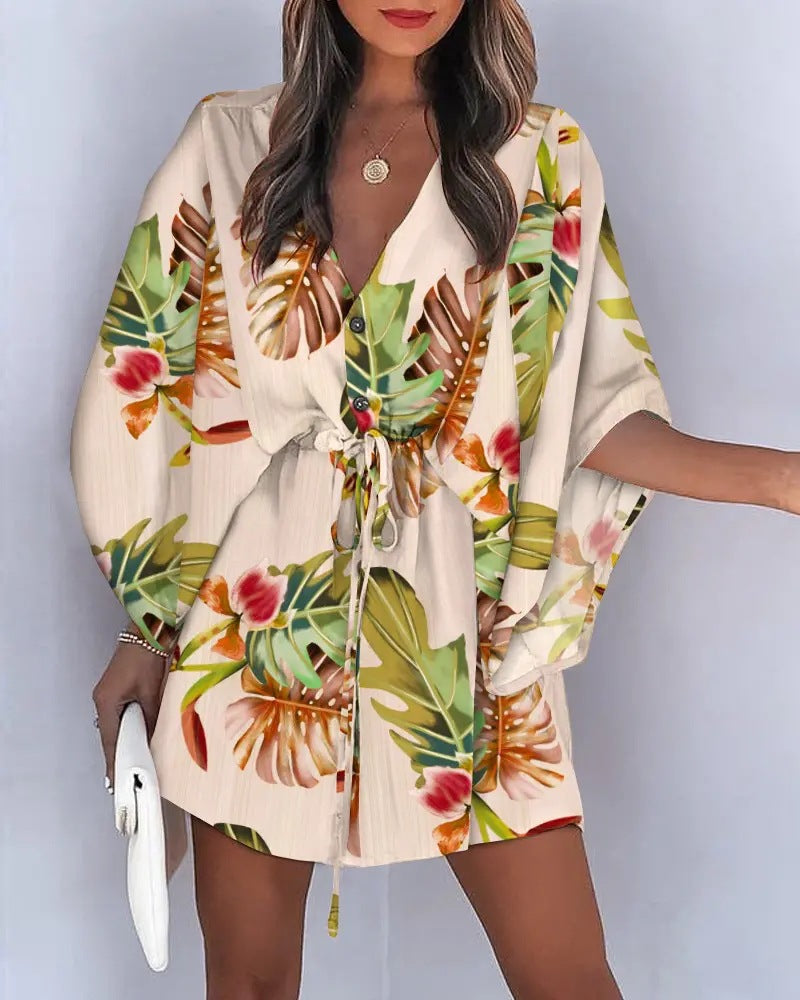 Damen angehendes Strandkleid mit eleganter Taillenbindung und einzigartigem Muster Drune
