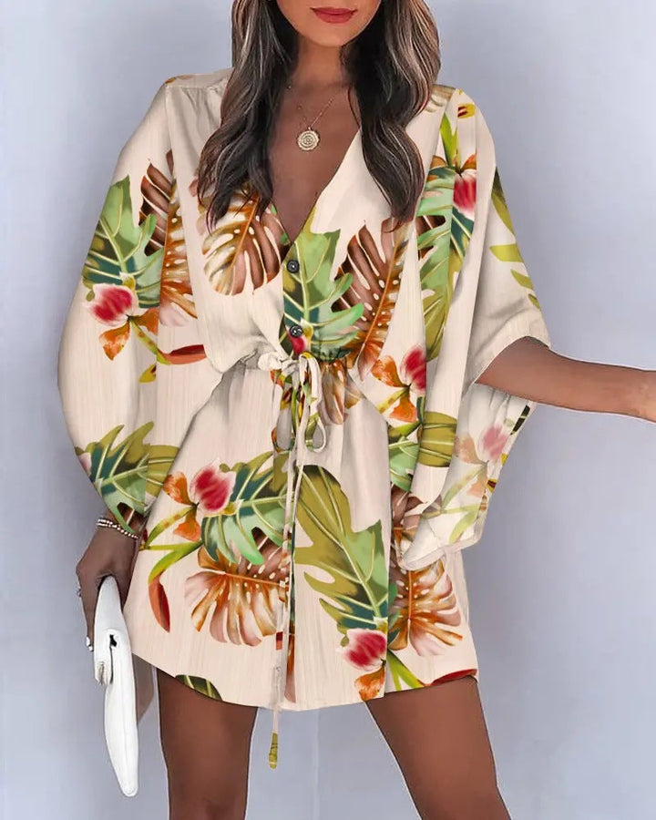 Damen angehendes Strandkleid mit eleganter Taillenbindung und einzigartigem Muster Drune