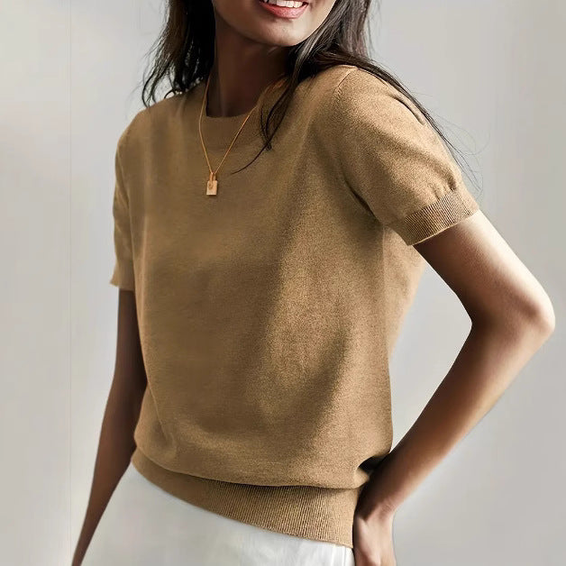 Damen Feinstrickpullover mit kurzarmiger Silhouette und weich fließendem Material Drune