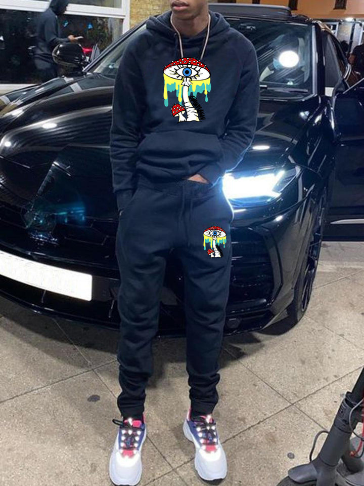 Damen Hoodie- und Jogginghose-Set mit künstlerischem Pilzdesign Drune