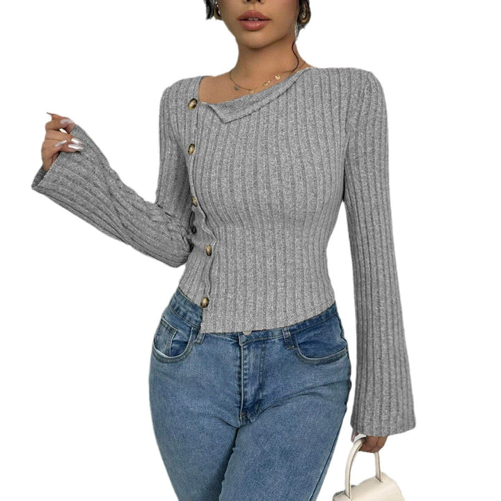 Damen Pullover mit asymmetrischem Ausschnitt und Knopfdetails Drune