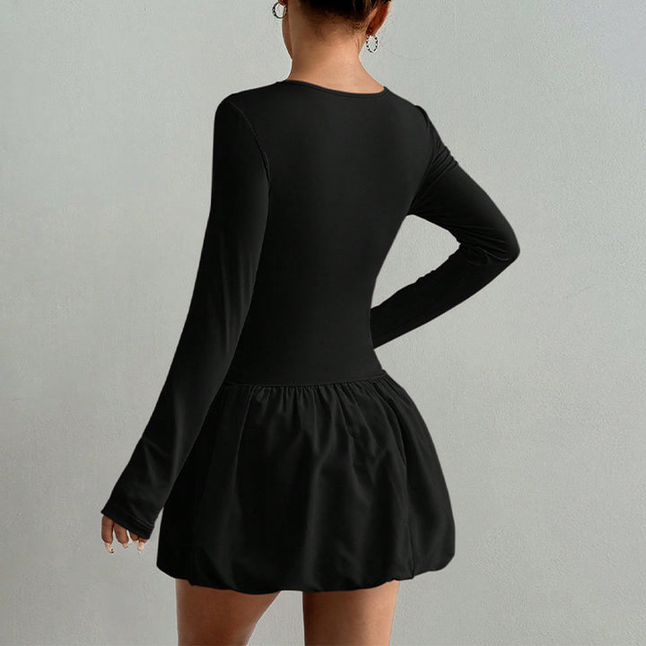 Damen sportliches Kleid mit langem Arm und elastischem Bund Drune
