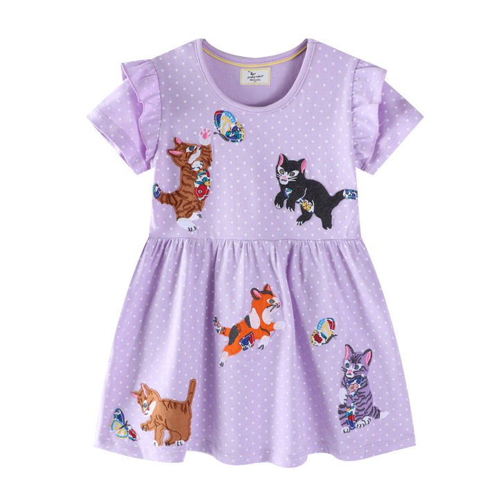 Mädchen Freizeitkleid mit zauberhaften Katzenmotiven Drune