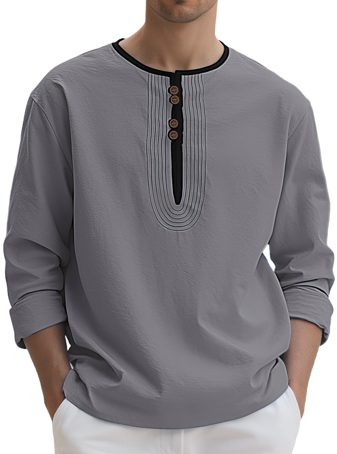 Herren Langarmshirt mit stylischem Knopfdesign Drune