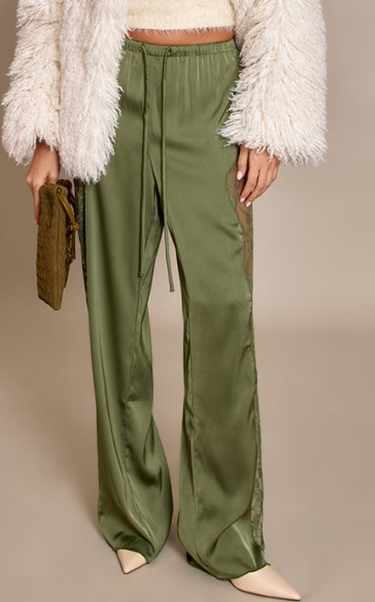 Damen Elegante Satin-Hosen mit Spitzenakzenten Drune