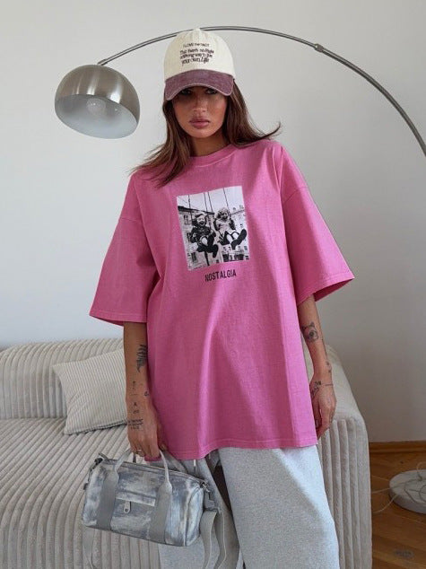 Damen Oversized T-Shirt mit nostalgischem Grafikdesign Drune