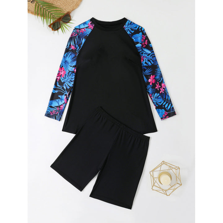 Damen UV-Schutz Schwimmanzug mit langen Ärmeln und Shorts Drune