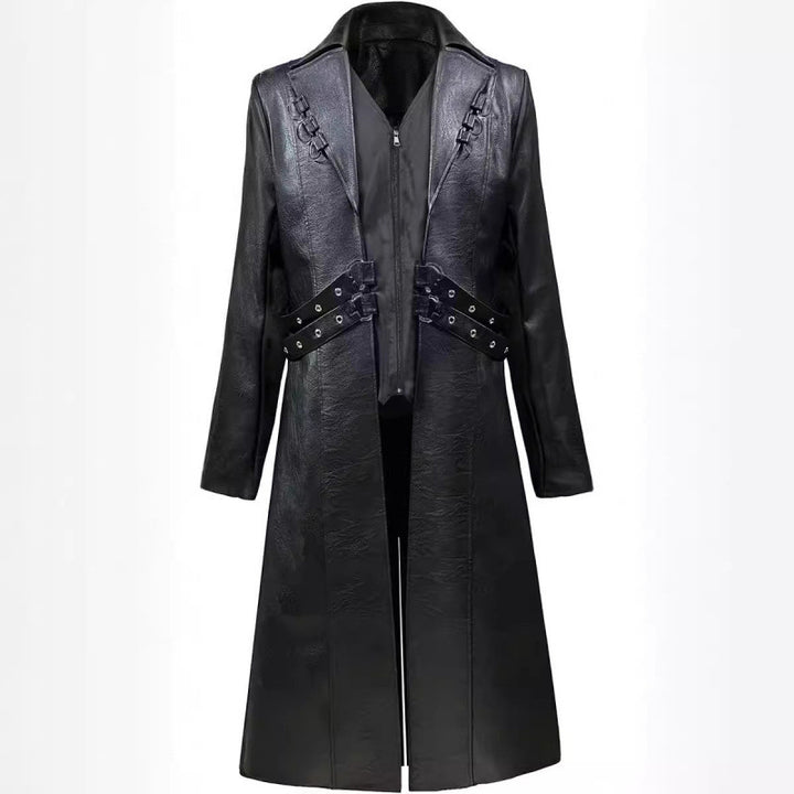 Damen elegante Lederjacke mit dekorativen Schnallen Drune