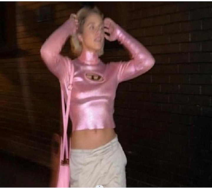 Damen Glitzerndes Crop-Top mit kreativem Ausschnitt Drune