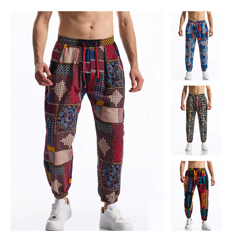 Herren lockere Freizeithose mit buntem Muster und elastischem Bund Drune