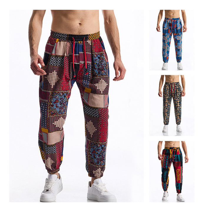 Herren lockere Freizeithose mit buntem Muster und elastischem Bund Drune