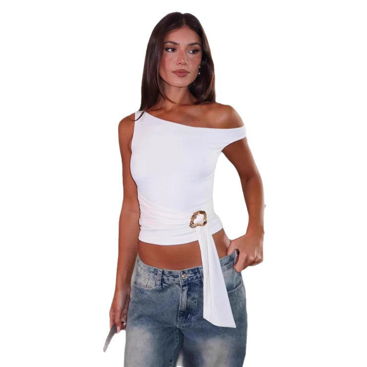 Damen Asymmetrisches Oberteil mit modischem Gürtel Drune