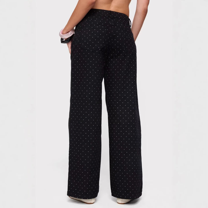 Damen nan hochgeschnittene weite Denimhose mit durchgehendem Punktmuster und klassischem Taschen-Design Drune