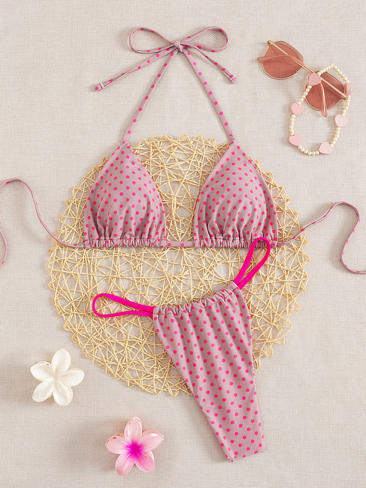 Damen Triangel-Bikini mit verspielt gepunktetem Design und verstellbaren Trägern Drune