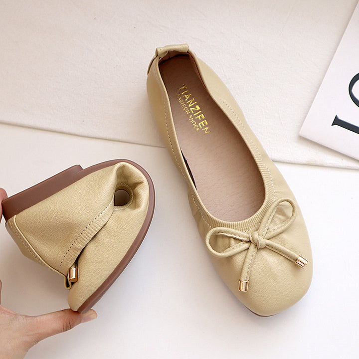 Damen Faltbare Ballerinas mit Schleife und Anti-Rutsch-Sohle Drune