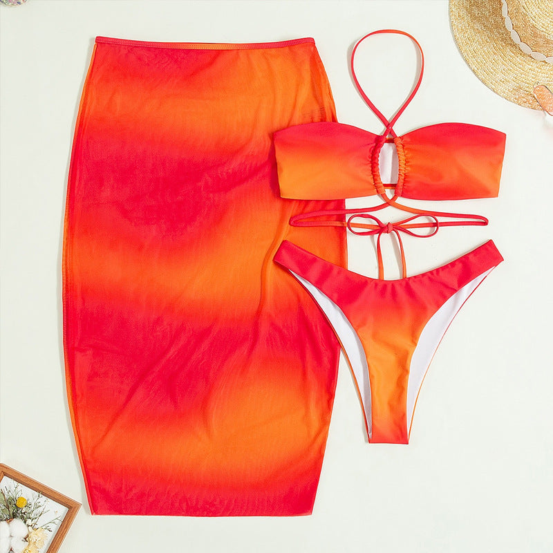 Damen Set mit modischem Bandeau-Oberteil und schulterfreier Maxi-Rock Drune