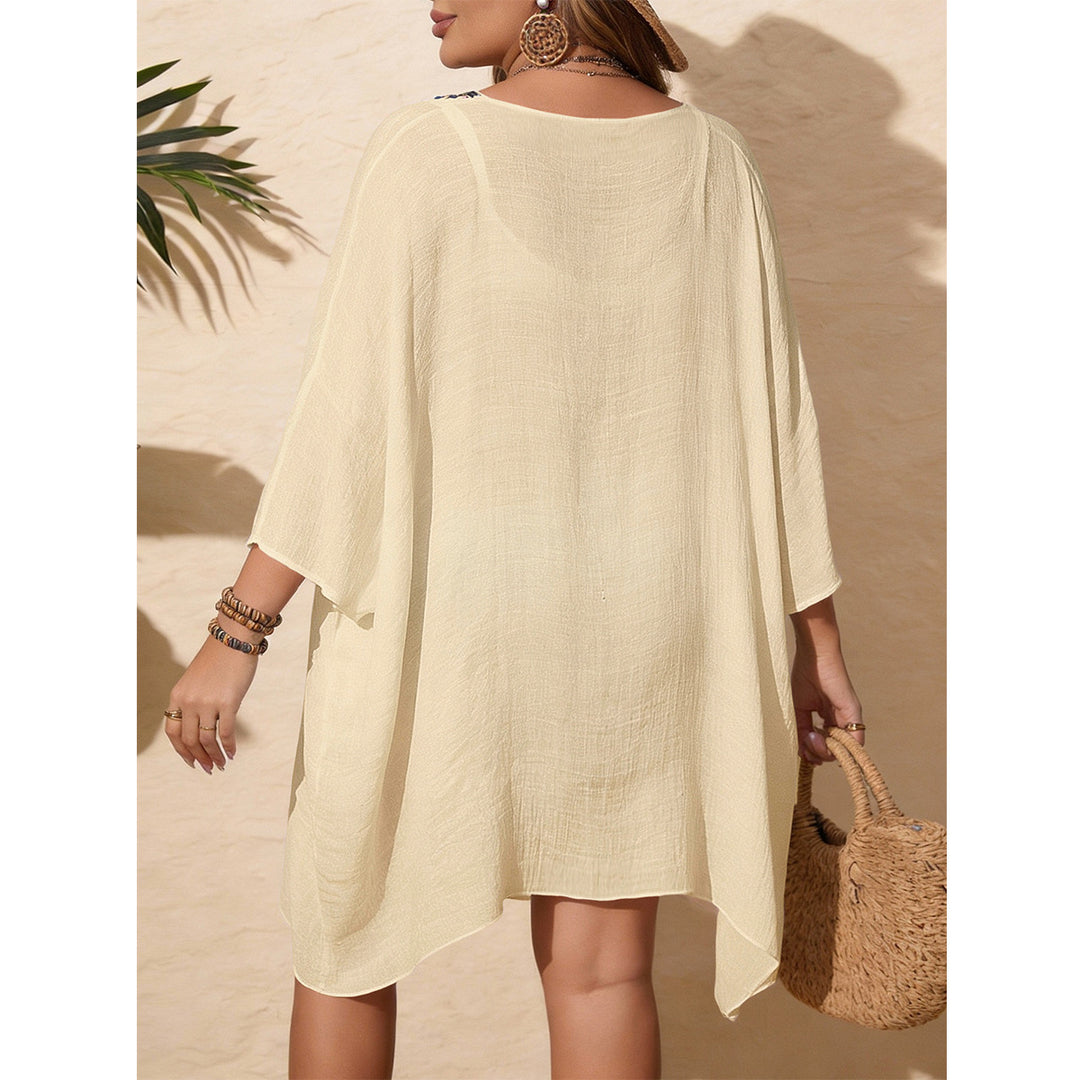 Damen Strandkaftan mit bunten Häkelelementen und V-Ausschnitt Drune