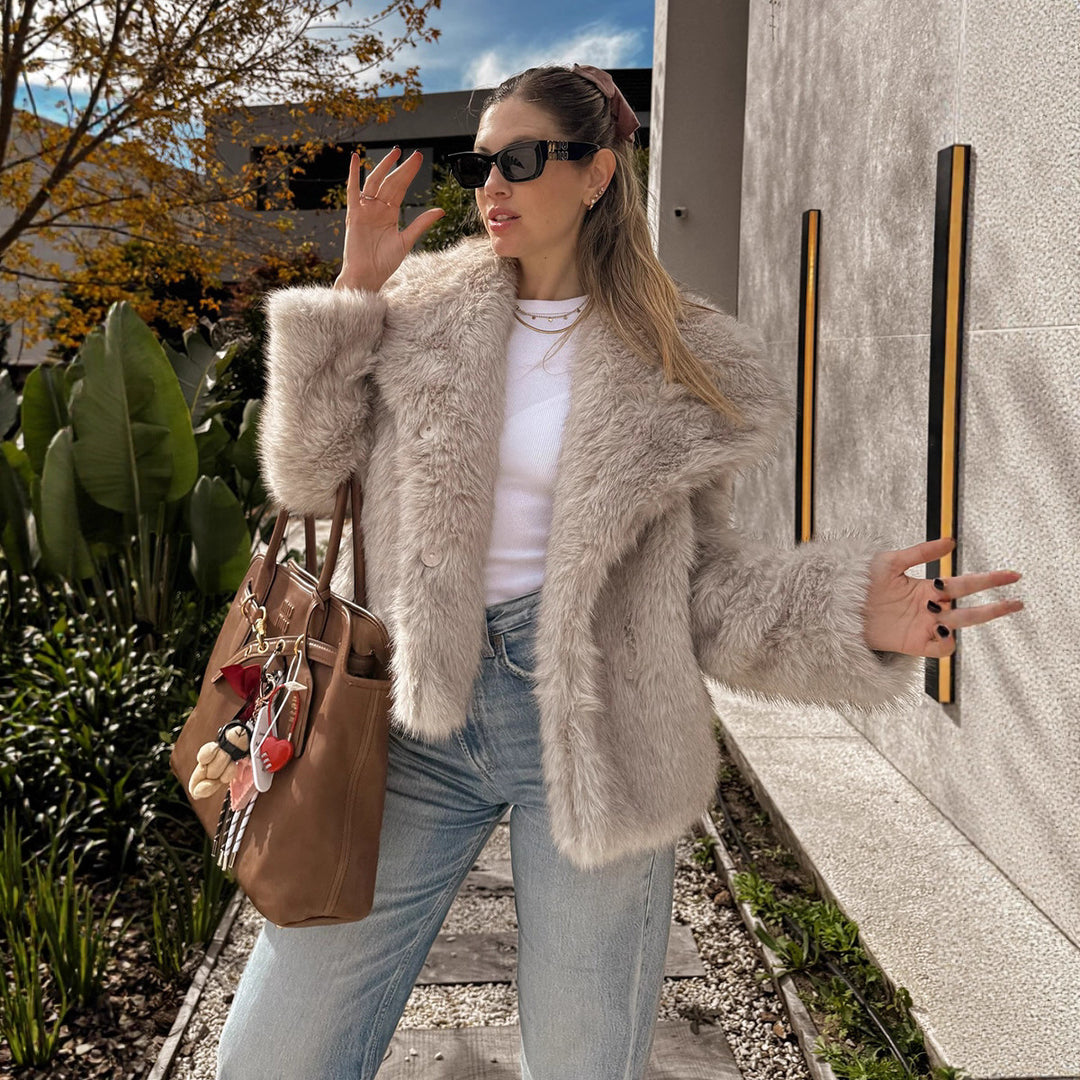 Damen Flauschiger Übergröße Jacke mit weichem Fell Drune