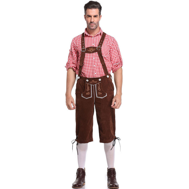 Damen nan kurze Trachten-Latzhose mit gesticktem Hirschmotiv, verstellbaren Trägern und Spitzenbordüre Drune