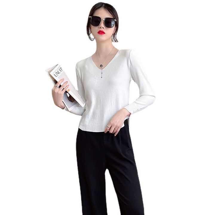 Damen elegantes Strickoberteil mit V-Ausschnitt und Rippstruktur Drune
