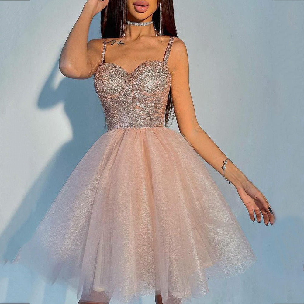 Damen Festliches Tüllkleid mit glitzerndem Oberteil und schwingendem Rock Drune