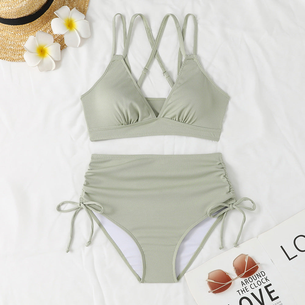 Damen Hochtaillierter Bikiniset mit verstellbaren Trägern Drune